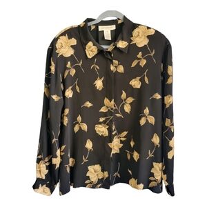 Jones New York Floral Button-Down Blouse - 100% Rayon Size 14